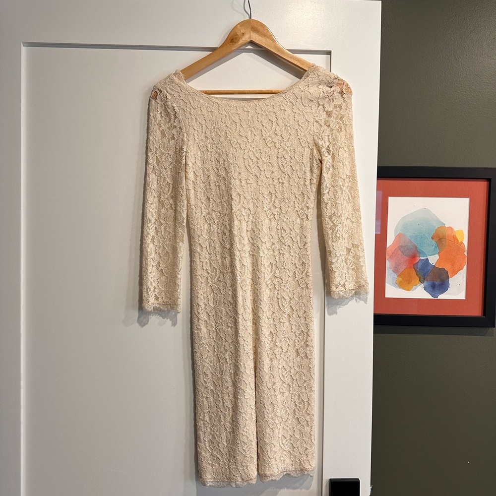 Free People Cream Lace Long Sleeve Dress